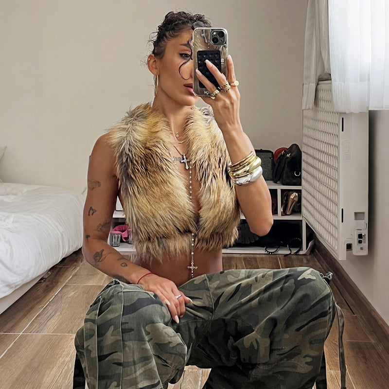 Womens Fashion Retro Street-style Cropped Backless Sleeveless Vest