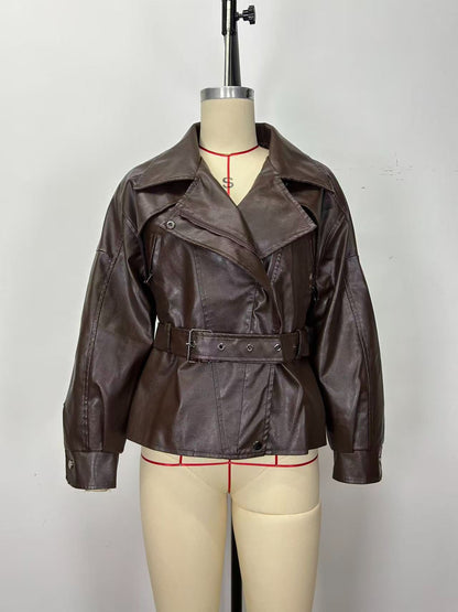 Stylish Trendy Heavily Detailed Belt Jacket Leather Outerwear