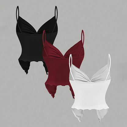 Women's 3-Piece Y2K Cami Set, Twist Front & Asymmetrical Spaghetti Strap Tops