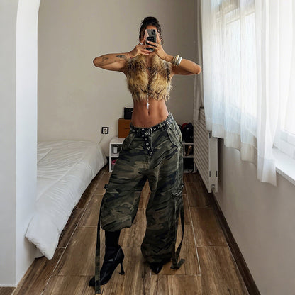 Womens Fashion Retro Street-style Cropped Backless Sleeveless Vest