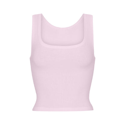 Athleisure Ribbed Knit Stretch Camisole With Straps