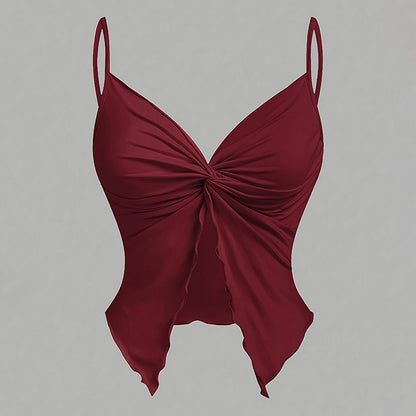 Women's 3-Piece Y2K Cami Set, Twist Front & Asymmetrical Spaghetti Strap Tops