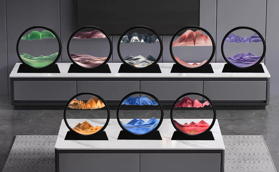 3D Dynamic Sand Art Liquid Motion, Moving Sand Art Picture Round Glass 3D Deep Sea Sandscape In Motion Display Flowing Sand Painting Relaxing Desk Toys