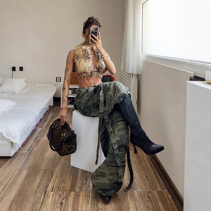 Womens Fashion Retro Street-style Cropped Backless Sleeveless Vest