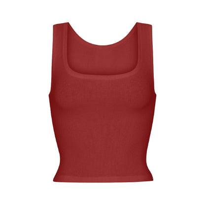 Athleisure Ribbed Knit Stretch Camisole With Straps