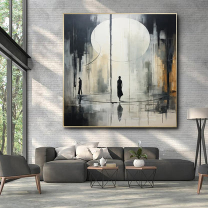 Handmade Oil Painting Canvas Wall Art Decoration Black And White Abstract   Artwork Medieval Black Neoclassicism Wall Decor Street For Home Office Decor