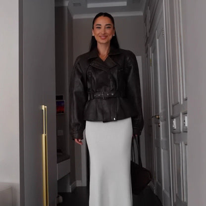 Stylish Trendy Heavily Detailed Belt Jacket Leather Outerwear