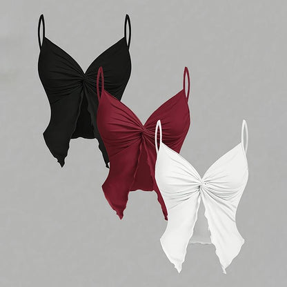 Women's 3-Piece Y2K Cami Set, Twist Front & Asymmetrical Spaghetti Strap Tops